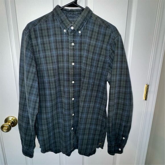 Beams Men's XL Cotton Plaid Blue/Green Button-Down Collared Long Sleeve Shirt - Picture 1 of 9